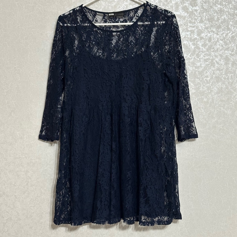 Kitsch Floral Lace Overlay Dress with Slip Navy Blue Babydoll Mini Whimsical M
